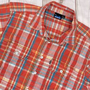 KAVU Short Sleeve Button Up Multi-Color Plaid Shirt Sz XL